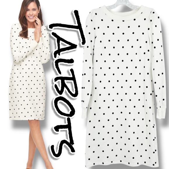Talbots Joy Dot White & Black Cotton Terry Shift Dress Polka Dot Womens Size XS - Picture 1 of 11